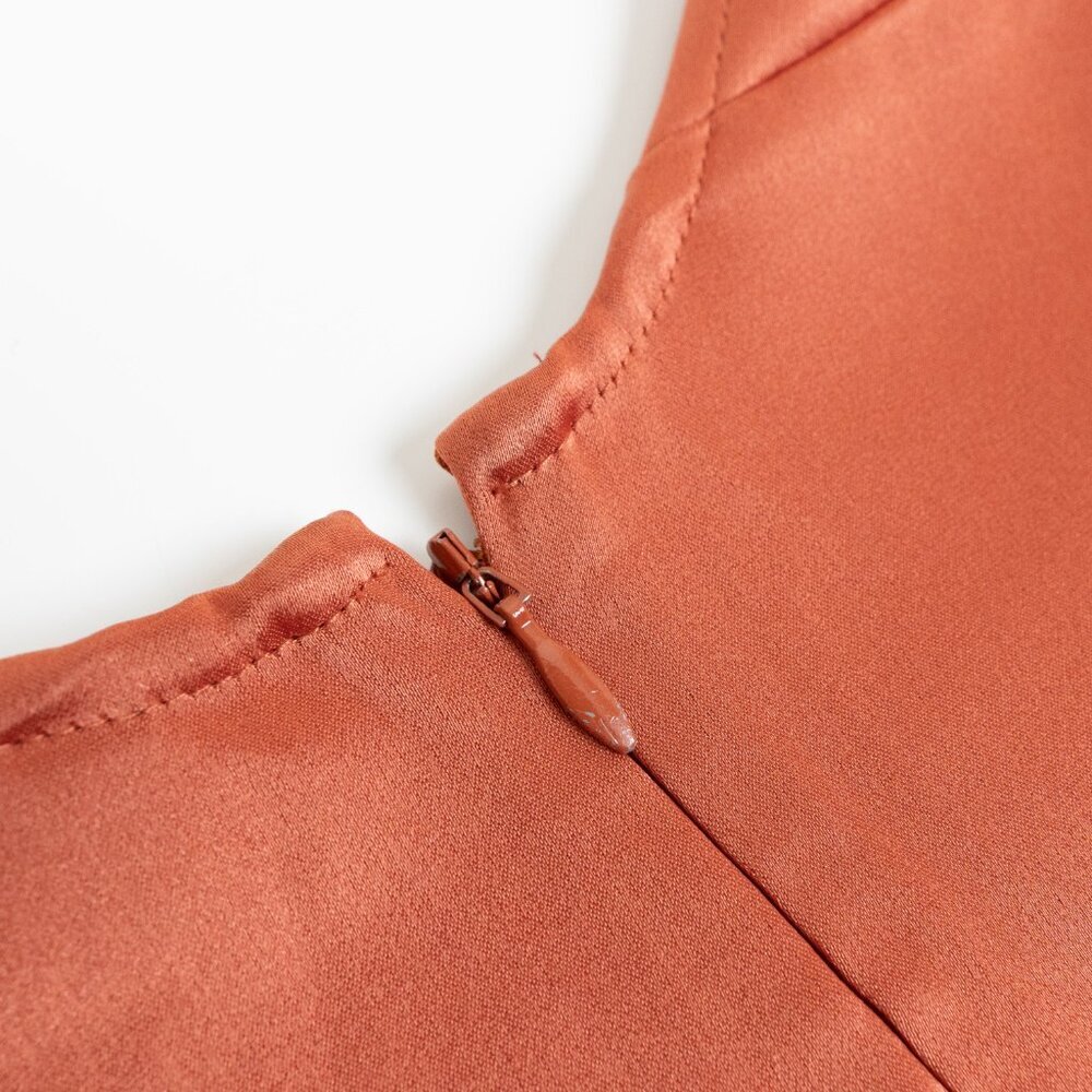 Aritzia Babaton Satin Dress Stanley Kimono Style Faux Wrap Burnt Orange  Copper - Picture 12 of 15